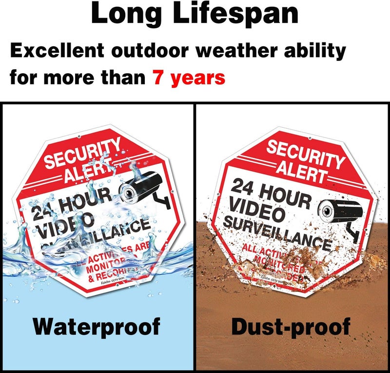 Faittoo Video Surveillance Signs (2 Pack) 12 x 12 Rust Free .040 Aluminum Security Warning Reflective Metal Signs, Indoor or Outdoor Use for Home Business CCTV Security Camera, UV Protected & Waterproof - Image 4
